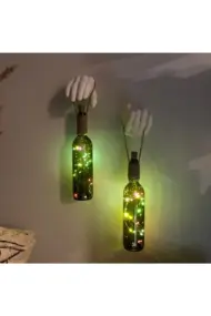 El Yapımı Heykel El Dekorlu Renkli Led Işıklı Yeşil Şarap Şişesi Aplik 2'li Set - Görsel 2