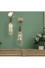 El Yapımı Heykel El Dekorlu Led Işıklı Beyaz Şarap Şişesi Aplik 2'li Set - Görsel 2