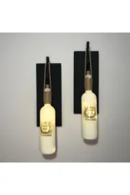 Led Işıklı Siyah Renkli Özel Buzlu Cam Şarap Şişesi Duvar Aplik 2'li Set - Görsel 2