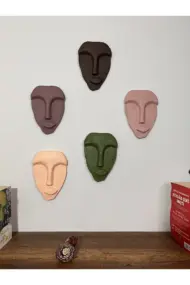 Özel Tasarım Dekoratif Duvar Maskeleri 5'li Set, Ev Dekoru, Kahverengi Dekor - Görsel 2