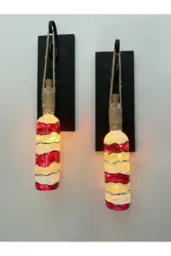 Led Işıklı Ahşap Kırmızı Renkli Vitray Cam Salon Bar Bahçe Dekoru Şarap Şişesi Duvar Aplik 2'li Set - Görsel 2