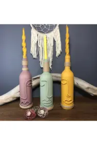 El Yapımı Dekoratif Şarap Şişeleri 3 'lü Set (ÇİÇEK İÇİN VAZO, MUM İÇİN ŞAMDAN VEYA YALNIZCA DEKOR) - Görsel 2