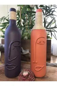 Turuncu ve Mor El Yapımı Dekoratif Şişeler 2 Li - Görsel 2