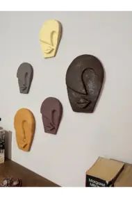 Soyut Tasarım El Yapımı Özel Pigment Boyalı Salon Oturma Odası Mutfak Duvar Dekoru Taş Mask 5'li Set - Görsel 3