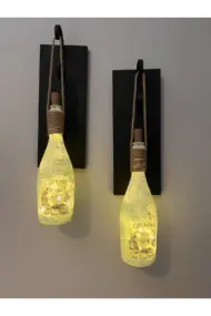 Kopya - Tıpa Peri Led Işıklı Siyah Ahşap Cam Şampanya Şişesi Duvar Aplik 2'li Set - Görsel 3