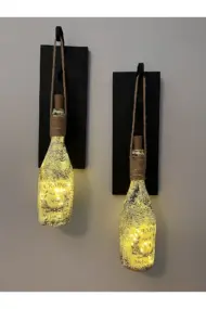 Tıpa Peri Led Işıklı Siyah Ahşap Cam Şampanya Şişesi Duvar Aplik 2'li Set - Görsel 3
