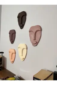 El Yapımı Tasarım Duvar Dekorasyon Maskeleri 5'li Set, Kahverengi Dekor - Görsel 3