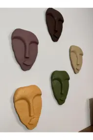 El Yapımı Minimalist Tasarım Duvar Dekorasyon Maskları (maskeleri) 5'li Set - Görsel 3