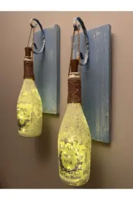 Tıpa Peri Led Işıklı Mavi Eskitme Ahşap Buzlu Cam Şampanya Şişesi Duvar Aplik 2'li Set - Görsel 3