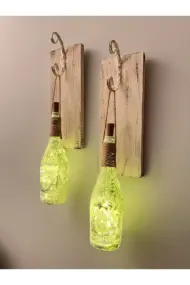 Tıpa Peri Led Işıklı Krem Kahve Renkli Buzlu Cam Şampanya Şişesi Duvar Aplik 2'li Set - Görsel 3