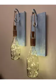 Tıpa Peri Led Işıklı Mavi Eskitme Ahşap Cam Şampanya Şişesi Duvar Aplik 2'li Set - Görsel 3