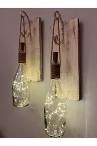 Tıpa Peri Led Işıklı Krem Kahve Cam Şampanya Şişesi Duvar Aplik 2'li Set - Görsel 3