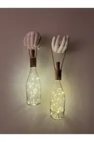 El Yapımı Heykel El Dekorlu Led Işıklı Şampanya Şişesi Aplik 2'li Set - Görsel 3