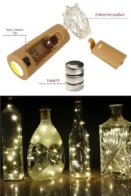 Şişe Mantar Tıpa Şeklinde Dekorasyon 3 Metre Günışığı Pilli Tel Peri Led - Görsel 3