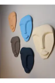 El Yapımı Minimalist Tasarım Duvar Dekorasyon Maskları (MASKELERİ) 5'li Set - Görsel 3