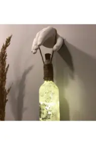 El Yapımı Heykel El Dekorlu Led Işıklı Buzlu Cam Şarap Şişesi Aplik - Görsel 3