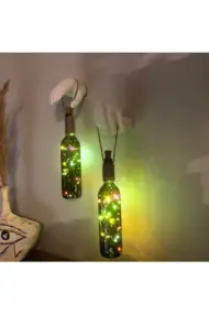 El Yapımı Heykel El Dekorlu Renkli Led Işıklı Yeşil Şarap Şişesi Aplik 2'li Set - Görsel 3