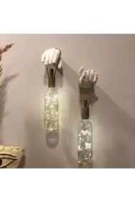 El Yapımı Heykel El Dekorlu Led Işıklı Beyaz Şarap Şişesi Aplik 2'li Set - Görsel 3