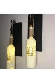 Led Işıklı Siyah Renkli Özel Buzlu Cam Şarap Şişesi Duvar Aplik 2'li Set - Görsel 3