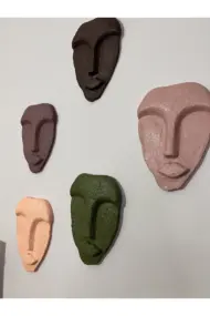 Özel Tasarım Dekoratif Duvar Maskeleri 5'li Set, Ev Dekoru, Kahverengi Dekor - Görsel 3