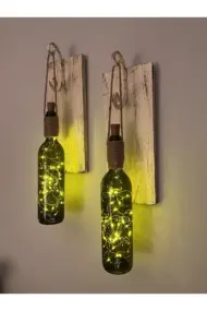 Tıpa Peri Led Işıklı Krem Kahve Retro Yeşil Şarap Şişesi Duvar Aplik 2'li Set - Görsel 3