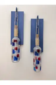 Led Işıklı Koyu Mavi Renkli Vitray Cam Salon Bar Bahçe Dekoru Şarap Şişesi Duvar Aplik 2'li Set - Görsel 4