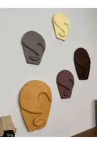 Soyut Tasarım El Yapımı Özel Pigment Boyalı Salon Oturma Odası Mutfak Duvar Dekoru Taş Mask 5'li Set - Görsel 4