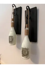 Kopya - Tıpa Peri Led Işıklı Siyah Ahşap Cam Şampanya Şişesi Duvar Aplik 2'li Set - Görsel 4