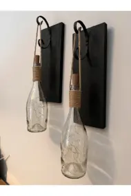 Tıpa Peri Led Işıklı Siyah Ahşap Cam Şampanya Şişesi Duvar Aplik 2'li Set - Görsel 4