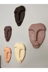 El Yapımı Tasarım Duvar Dekorasyon Maskeleri 5'li Set, Kahverengi Dekor - Görsel 4