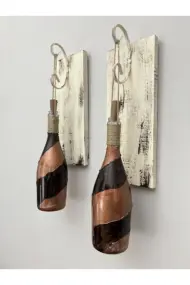 Led Işıklı Ahşap Kahverengi Vitray Cam Salon Bar Bahçe Dekoru Şampanya Şişesi Aplik 2 Li Set - Görsel 4