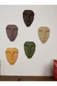 El Yapımı Minimalist Tasarım Duvar Dekorasyon Maskları (maskeleri) 5'li Set - Görsel 4