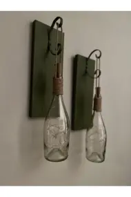 Tıpa Peri Led Işıklı Koyu Yeşil Ahşap Cam Şampanya Şişesi Duvar Aplik 2'li Set - Görsel 4