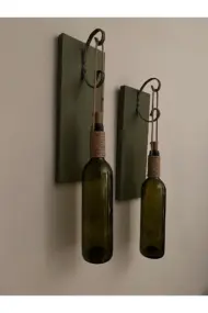 Renkli Tıpa Peri Led Işıklı Yeşil Ahşap Retro Yeşil Şarap Şişesi Duvar Aplik 2'li Set - Görsel 4