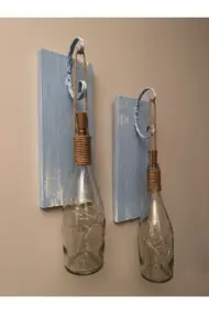 Tıpa Peri Led Işıklı Mavi Eskitme Ahşap Cam Şampanya Şişesi Duvar Aplik 2'li Set - Görsel 4