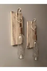 Tıpa Peri Led Işıklı Krem Kahve Cam Şarap Şişesi Duvar Aplik 2'li Set - Görsel 4