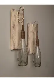 Tıpa Peri Led Işıklı Krem Kahve Cam Şampanya Şişesi Duvar Aplik 2'li Set - Görsel 4