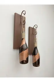 Led Işıklı Ahşap Kahverengi Vitray Cam Salon Bar Bahçe Dekoru Şampanya Şişesi Aplik 2'li Set - Görsel 4