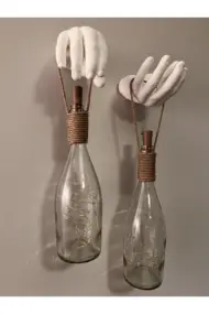 El Yapımı Heykel El Dekorlu Led Işıklı Şampanya Şişesi Aplik 2'li Set - Görsel 4