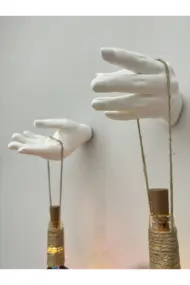 Kadın El Heykeli Led Işıklı Renkli Vitray Cam Şarap Şişesi Aplik Set Cafe, Bar, Bahçe, Ev Dekoru - Görsel 4