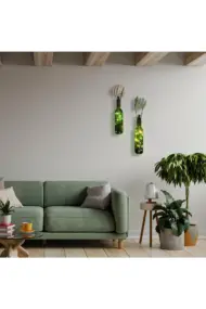 El Yapımı Heykel El Dekorlu Renkli Led Işıklı Yeşil Şarap Şişesi Aplik 2'li Set - Görsel 4