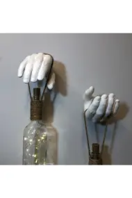 El Yapımı Heykel El Dekorlu Led Işıklı Beyaz Şarap Şişesi Aplik 2'li Set - Görsel 4