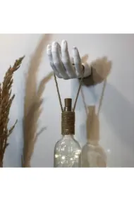 El Yapımı Heykel El Dekorlu Led Işıklı Beyaz Şarap Şişesi Aplik - Görsel 4