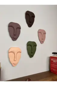 Özel Tasarım Dekoratif Duvar Maskeleri 5'li Set, Ev Dekoru, Kahverengi Dekor - Görsel 4