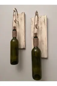 Tıpa Peri Led Işıklı Krem Kahve Retro Yeşil Şarap Şişesi Duvar Aplik 2'li Set - Görsel 4