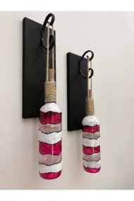 Led Işıklı Ahşap Kırmızı Renkli Vitray Cam Salon Bar Bahçe Dekoru Şarap Şişesi Duvar Aplik 2'li Set - Görsel 4