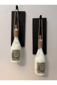 Kopya - Tıpa Peri Led Işıklı Siyah Ahşap Cam Şampanya Şişesi Duvar Aplik 2'li Set - Görsel 5