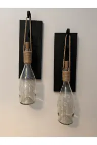 Tıpa Peri Led Işıklı Siyah Ahşap Cam Şampanya Şişesi Duvar Aplik 2'li Set - Görsel 5