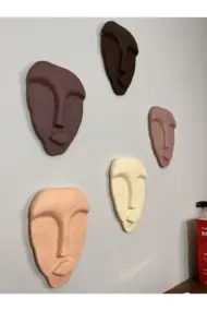 El Yapımı Tasarım Duvar Dekorasyon Maskeleri 5'li Set, Kahverengi Dekor - Görsel 5