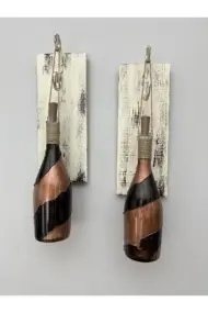 Led Işıklı Ahşap Kahverengi Vitray Cam Salon Bar Bahçe Dekoru Şampanya Şişesi Aplik 2 Li Set - Görsel 5